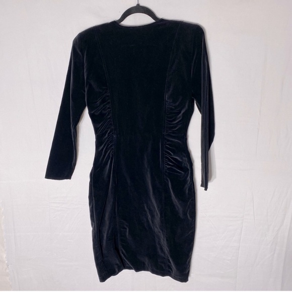 Vintage Encore Black Velvet Ling Sleeve Bodycon Mini Dress With Shoulder Pads M - Picture 15 of 16